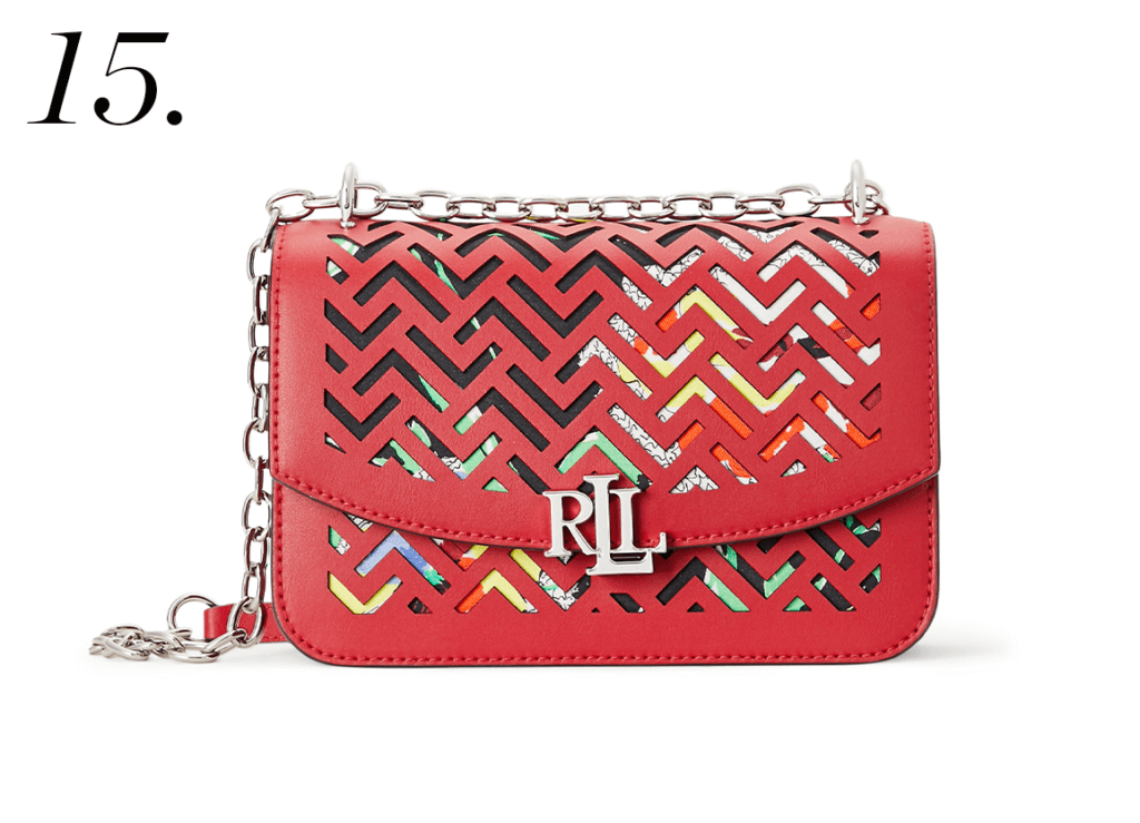 Ralph Lauren, chez Sarenza, sac en cuir rouge ajouré, 299 €