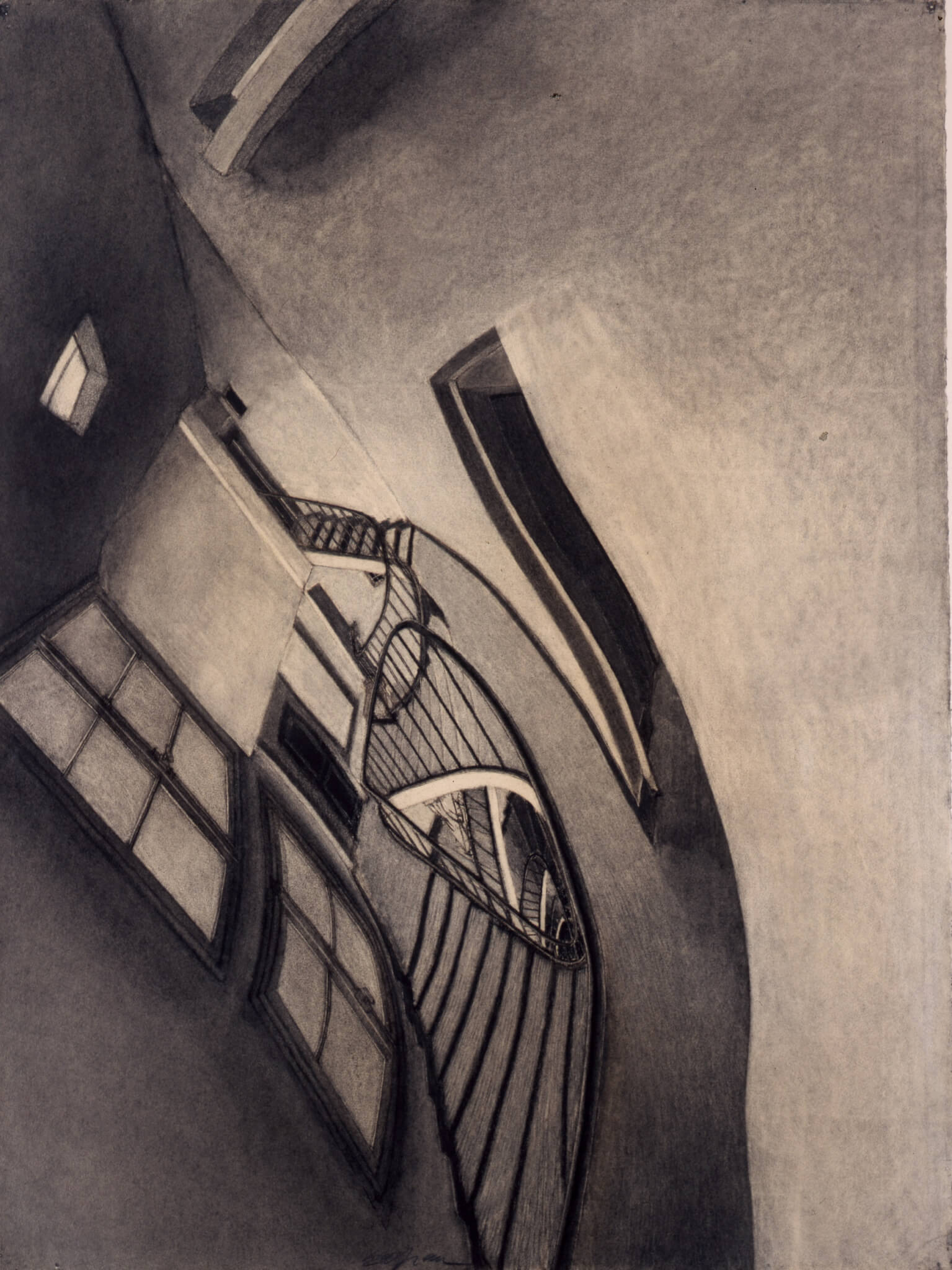 Szafran Sam (1934-2019) Escalier 1974 Fusain 78 x 58 cm Collection particulière © Sam Szafran, ADAGP, Paris, 2022