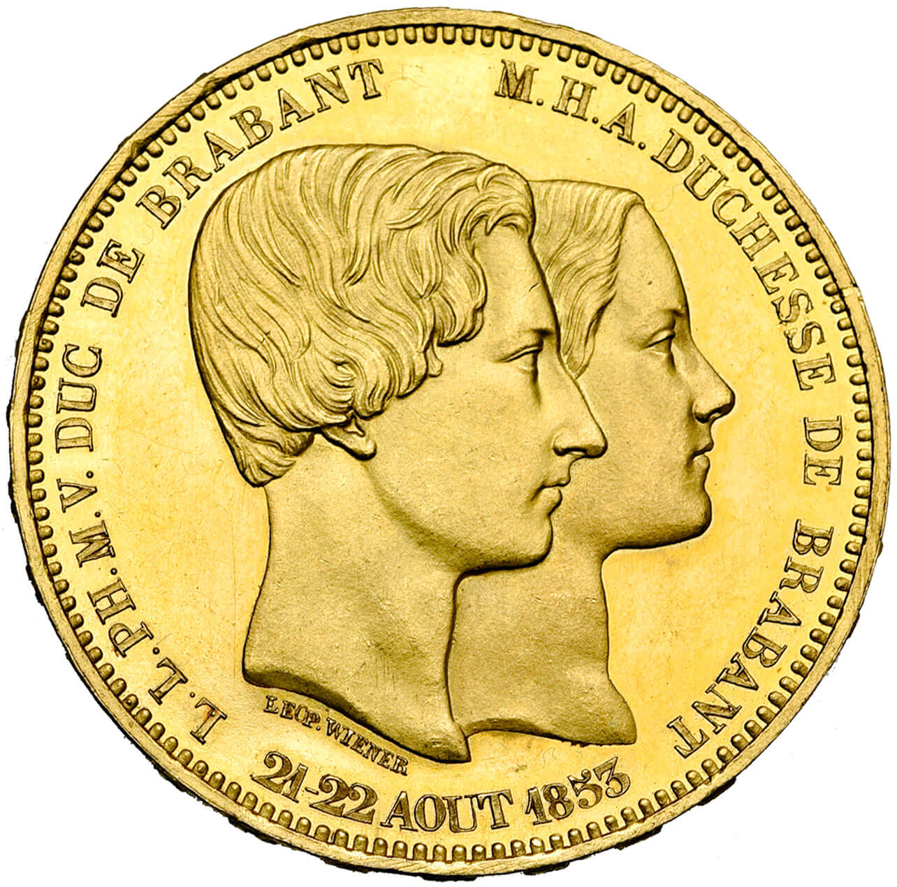 Module de 100 francs commémorant le mariage du duc de Brabant (1853), or