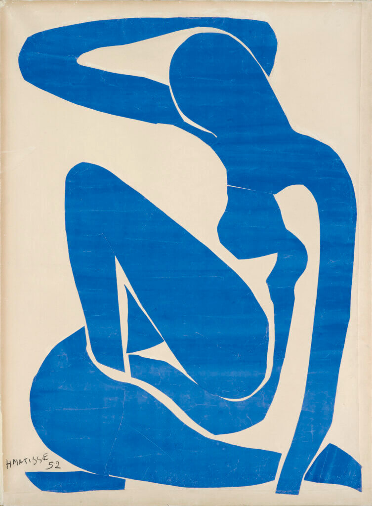 Henri Matisse, Nu bleu I, 1952, papiers découpés peints à la gouache sur papier sur toile, 106.3 x 78 cm, © Succession H. Matisse / 2024, ProLitteris, Zurich