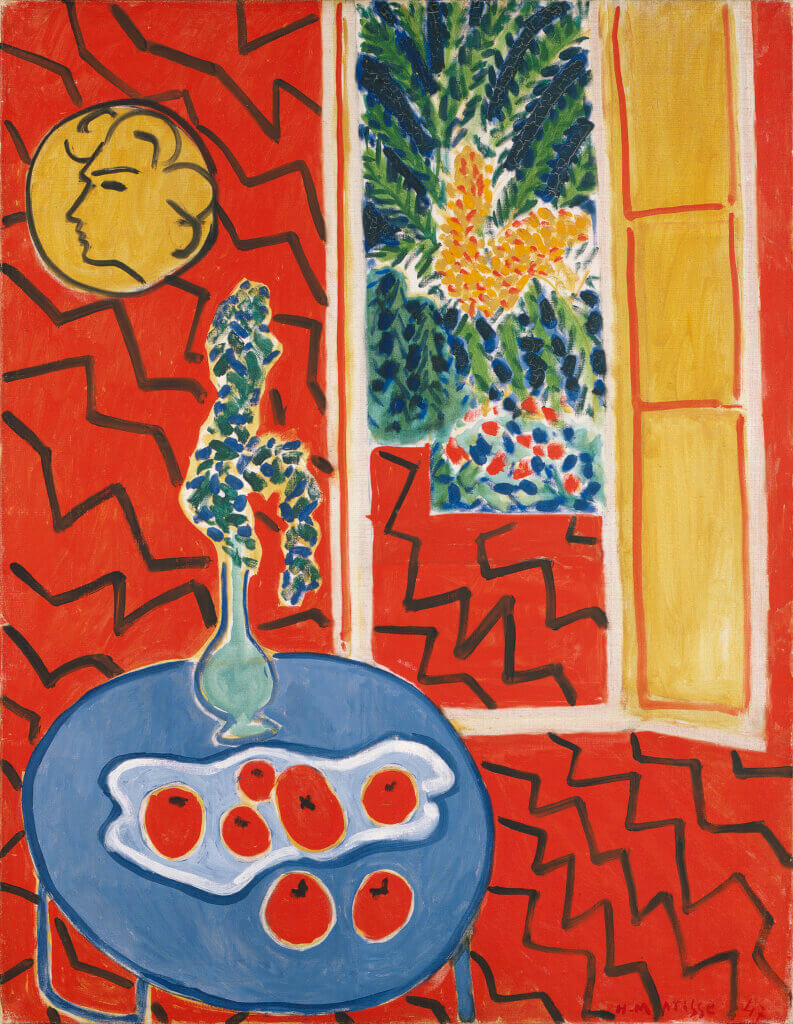 Henri Matisse, Intérieur rouge, nature morte sur table bleue, 1947, huile sur toile, 116 x 89 cm © Succession H. Matisse / 2024, ProLitteris, Zurich