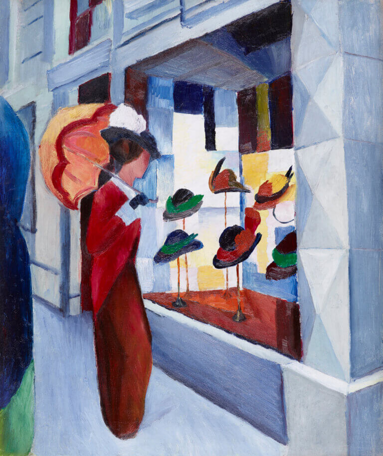 August Macke, Femme avec parapluie devant magasin de chapeau, 1914, huile sur toile, 60,5 x 50,5 cm © Musée Folkwang