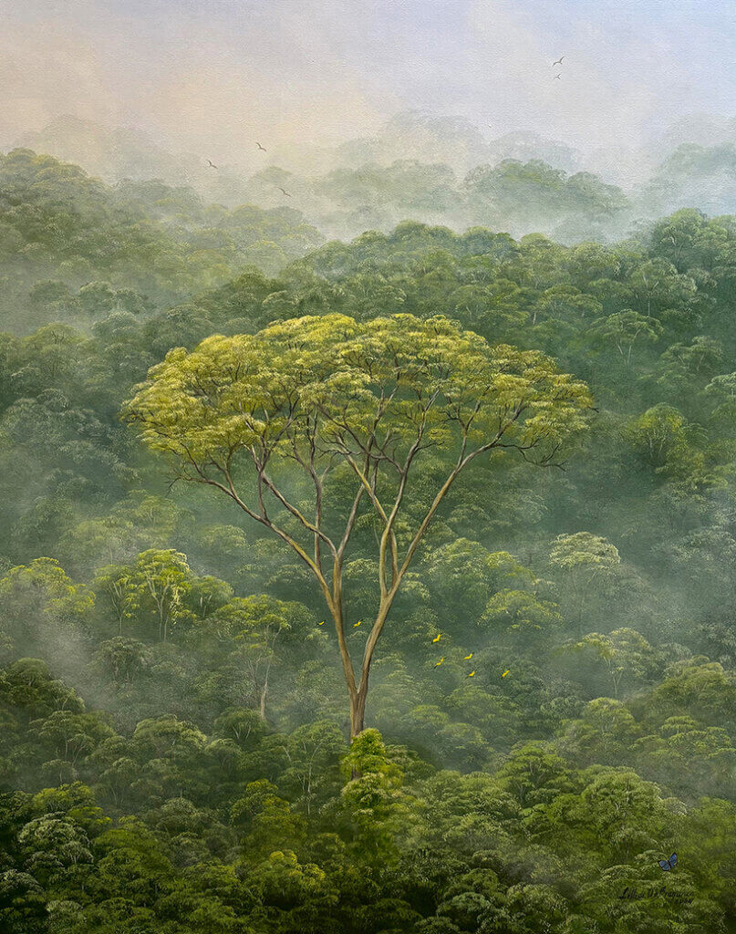 Arbre Garapeira en Amazonie, 2024, acrylique et huile sur toile, 100 x 130 cm © Lelli de Orleans e Bragança
