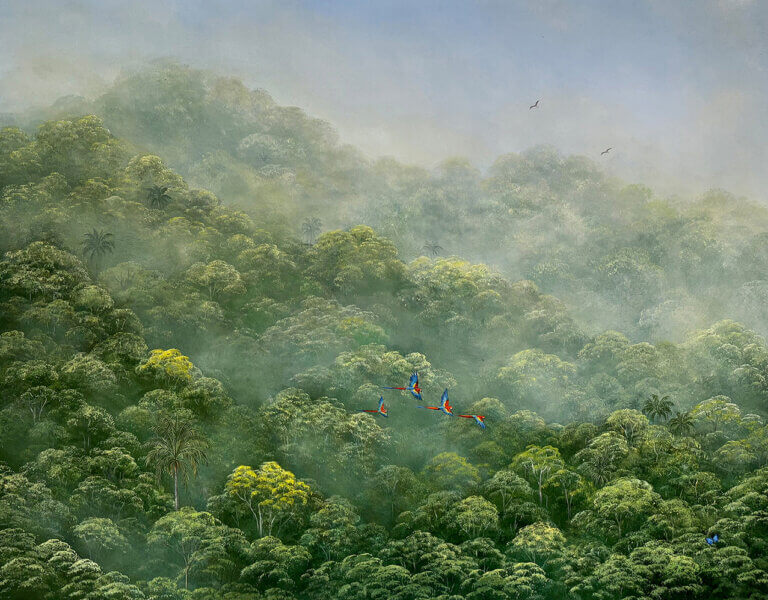 Brumes dans la forêt II, 2024, acrylique et huile sur toile ,90 x 70cm © Lelli de Orleans e Bragança