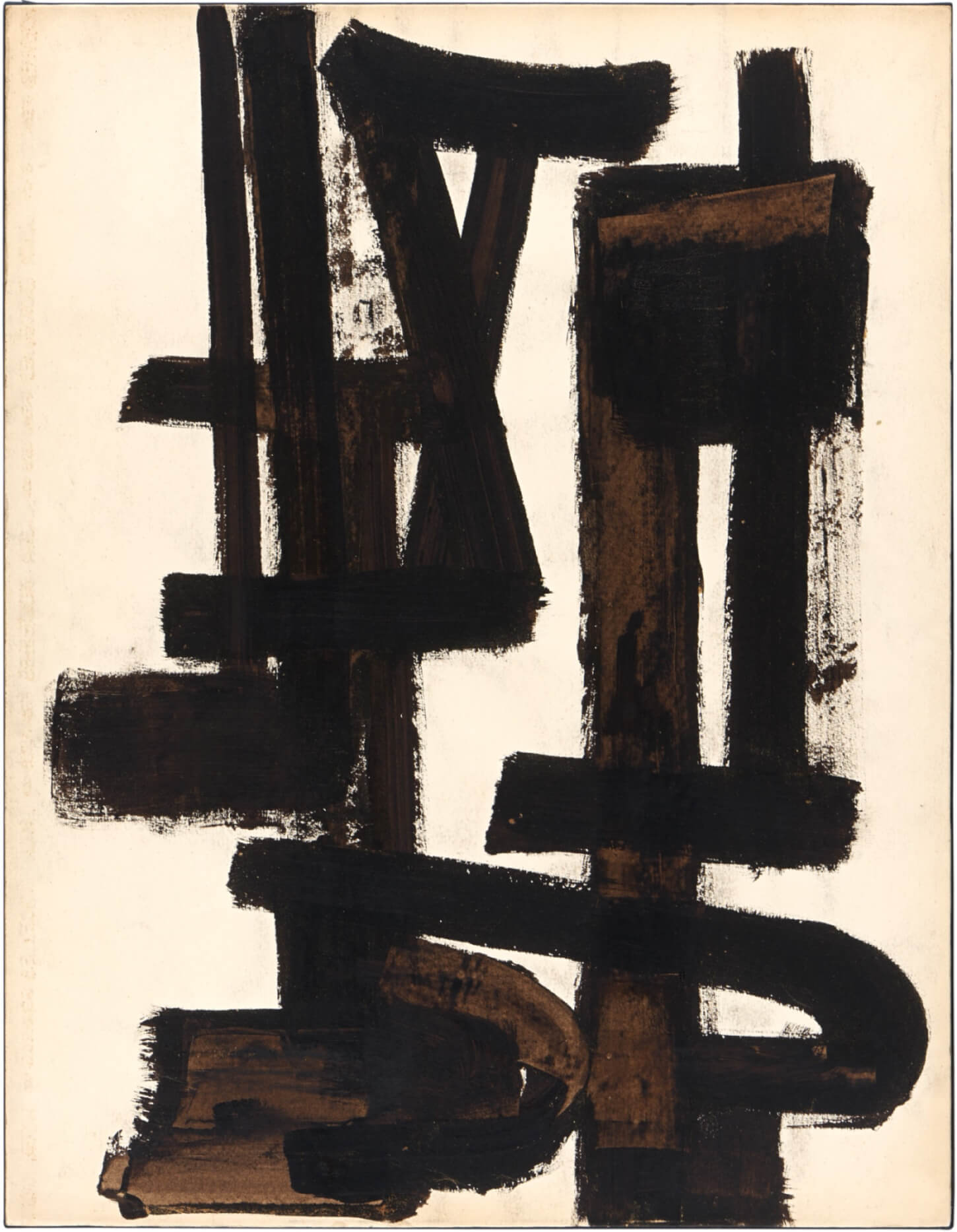 Pierre Soulages, Brou de noix sur papier marouflé sur toile